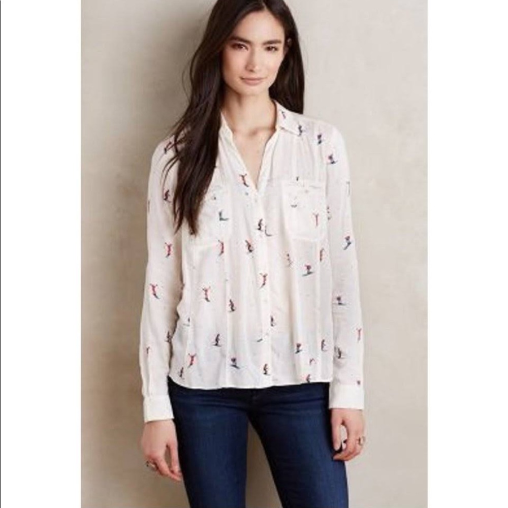 Anthropologie Maeve Conversationalist Aprés-Ski Button Up Blouse